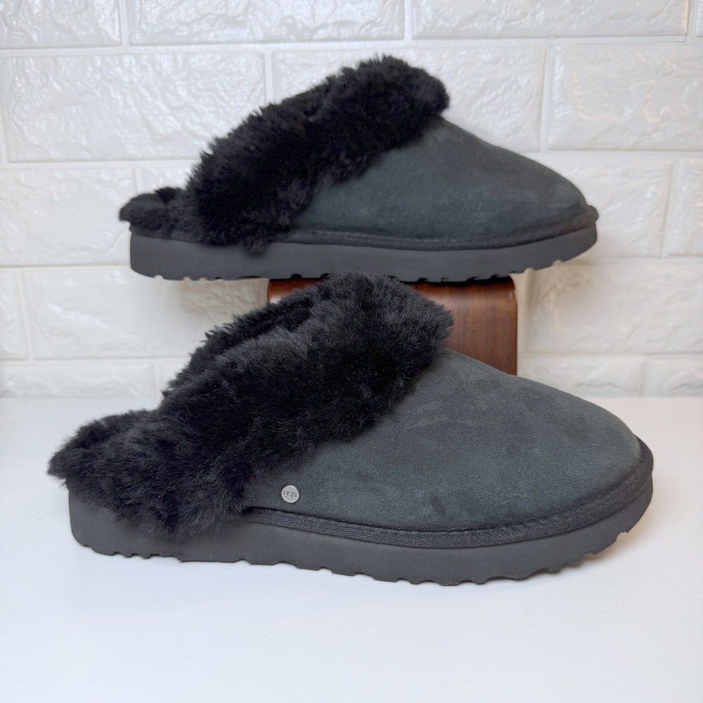 UGG Classic Slipper II Black Suede Shearling Slip-On Shoes Size 10 (1130876)⁠